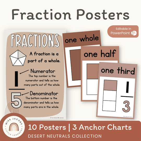 Fraction Posters & Anchor Charts | Boho Vibes Math Class Decor | Desert Neutral