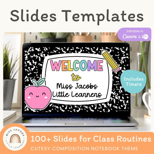Morning Meeting Slides Templates: Google, Canva, PPT - Cutesy Composition Notebook