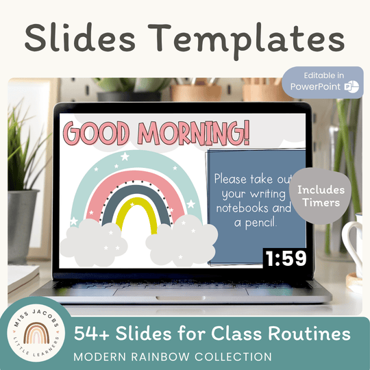 Morning Meeting Slide Template: Google & PPT - Modern Rainbow Classroom Decor