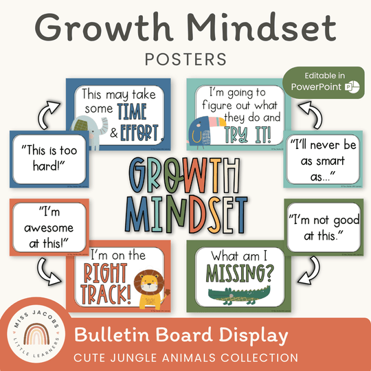 Growth Mindset Posters - Cute Jungle Animals Decor
