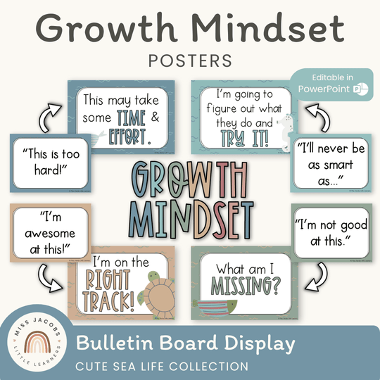 Growth Mindset Posters - Cute Sea Life Classroom Decor