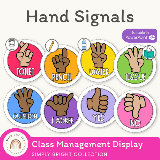 Hand Signals for Classroom | BRIGHTS | Editable Classroom Decor