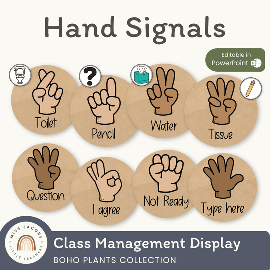 Hand Signals Posters - Boho Plants Classroom Decor