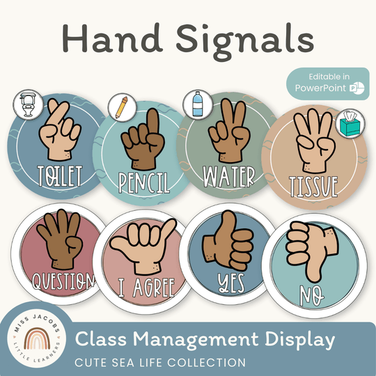 Hand Signals Posters - Cute Sea Life Classroom Decor