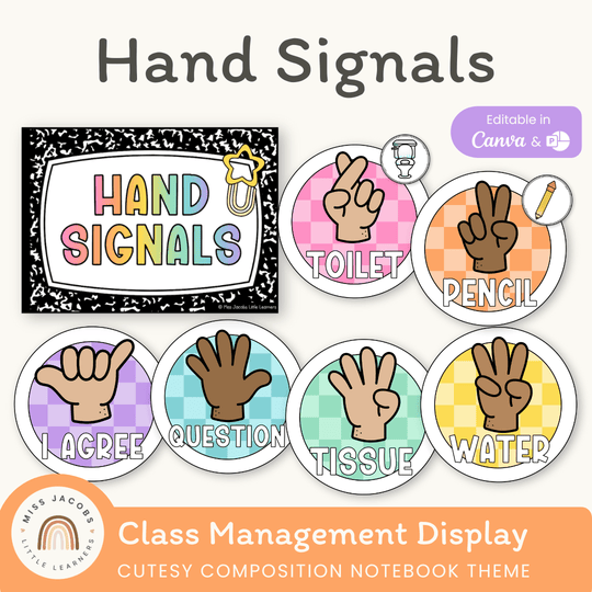 Hand Signals Posters - Cutesy Composition Notebook Decor