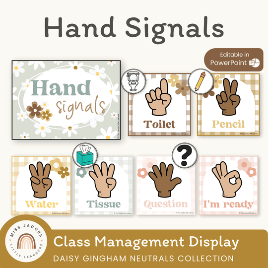 Hand Signals Posters - Daisy Gingham Neutrals Decor