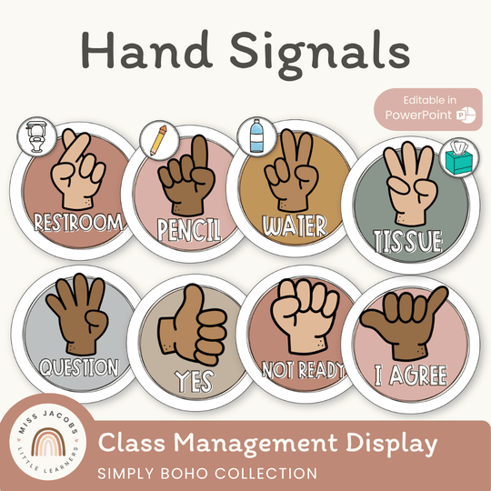 Hand Signals Posters | SIMPLE BOHO | EDITABLE