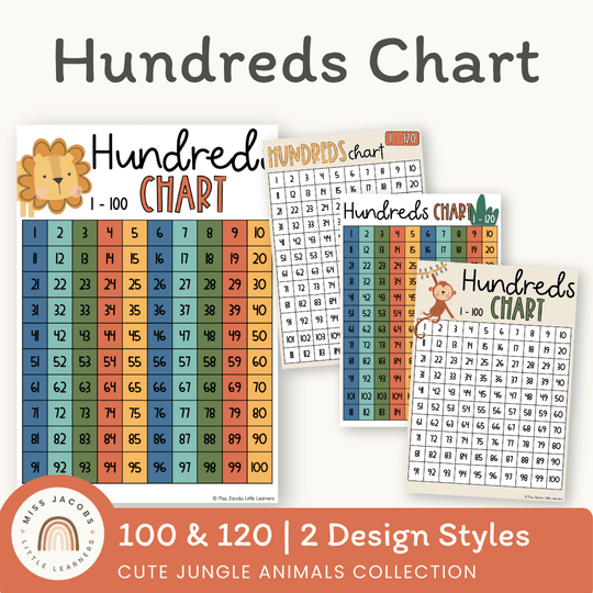 Hundreds Chart - Cute Jungle Animals Theme