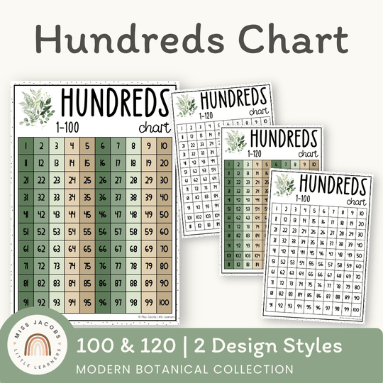 Hundreds Chart - Modern Botanical Classroom Decor