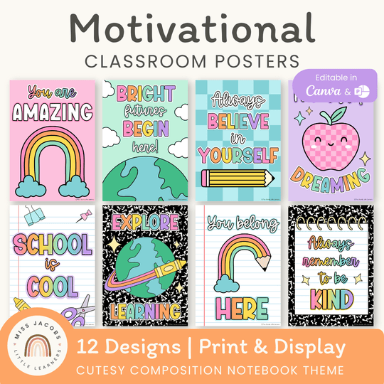 Motivational Classroom Posters - Cutesy Composition Notebook Decor
