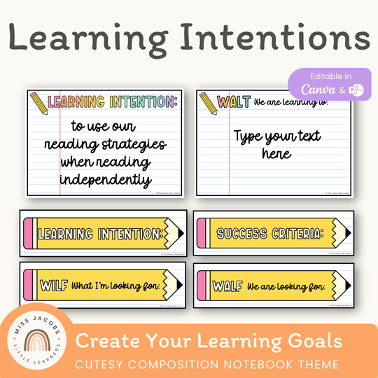 Learning Intention and Success Criteria Display - Cutesy Composition Notebook