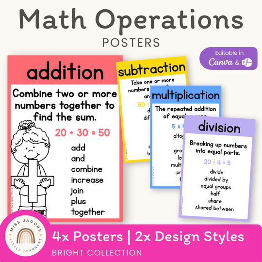 Math Operation Posters - Bright Theme