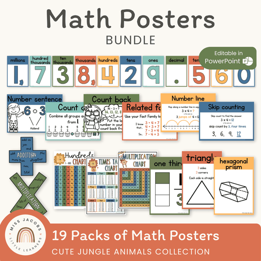Math Posters Bundle - Cute Jungle Animals