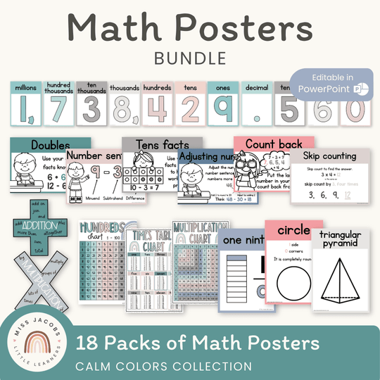 Math Posters Bundle - Rainbow Calm Colors