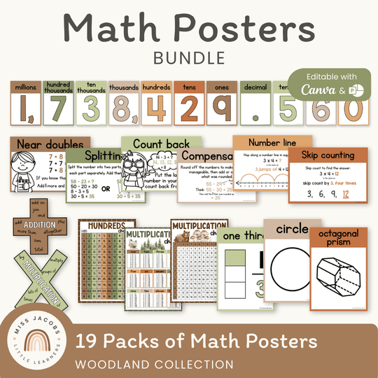 Math Posters Bundle - Woodland Classroom Decor