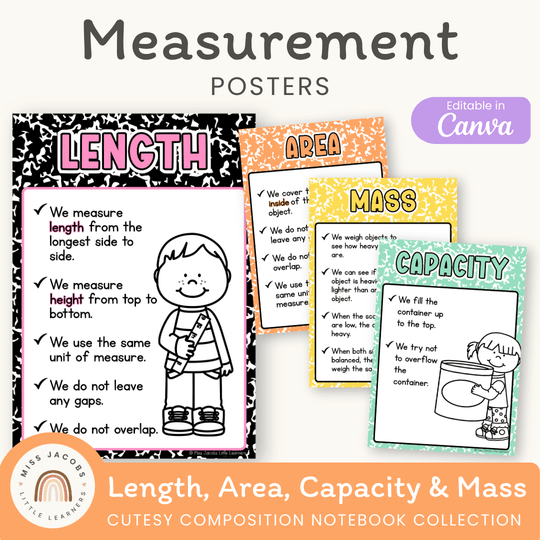Measurement Posters - Cutesy Composition Notebook Math Decor