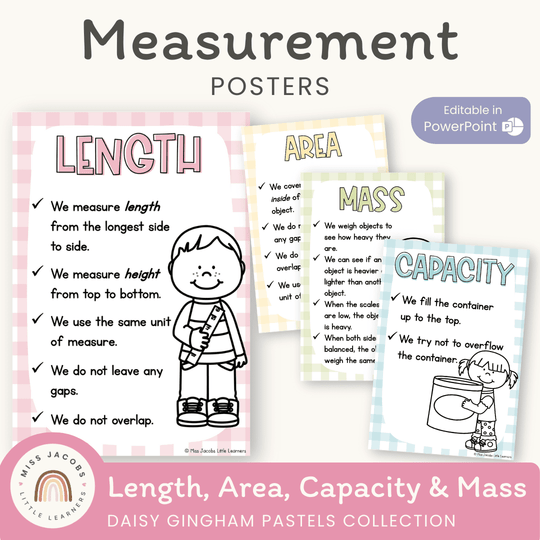 Measurement Posters - Daisy Gingham Pastels Theme
