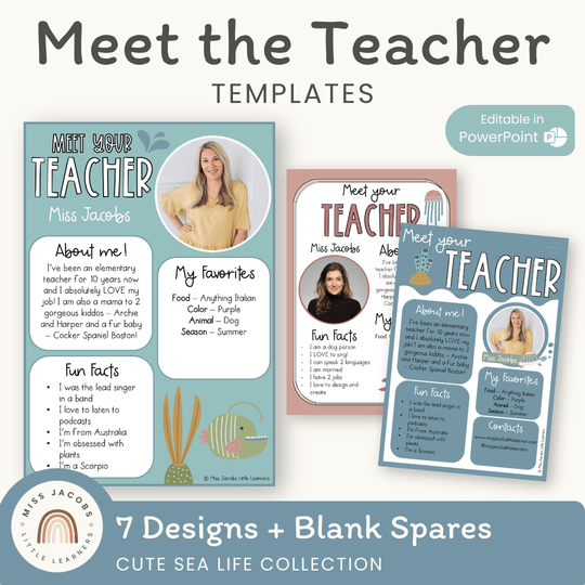 Meet the Teacher Templates - Cute Sea Life Classroom Decor