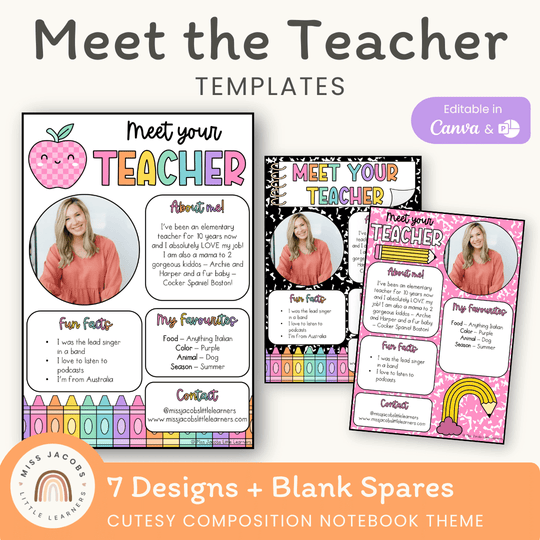Meet the Teacher Templates - Cutesy Composition Notebook Decor
