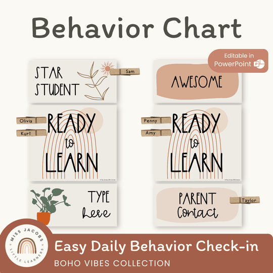 Modern BOHO VIBES Behavior Chart - Editable | Neutral Classroom Decor