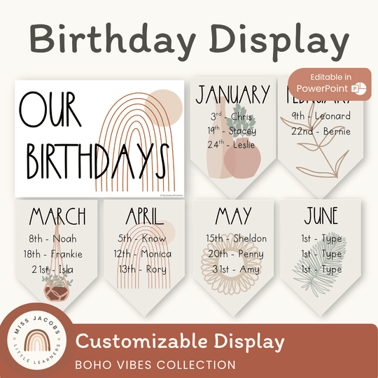 Modern BOHO VIBES Birthday Display - Editable | Neutral Tones