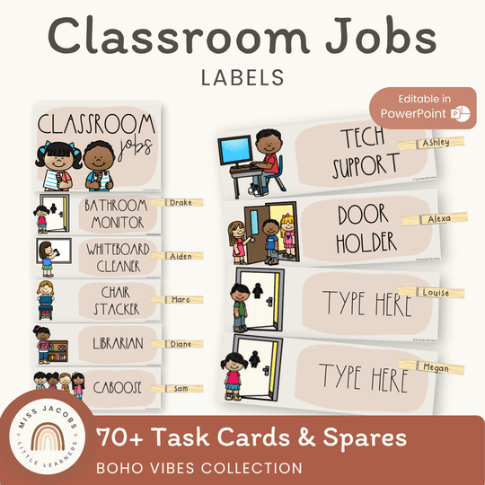Modern BOHO VIBES Classroom Jobs Display - Editable | Neutral Tones