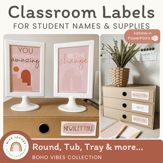 Modern Boho Vibes Classroom Labels Bundle | Neutral Toned Editable Labels