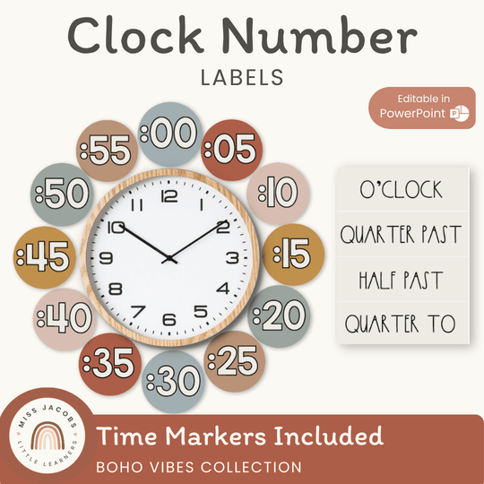 Modern BOHO VIBES Clock Labels | Neutral Tones