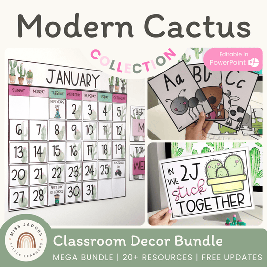Modern Cactus Classroom Decor Bundle