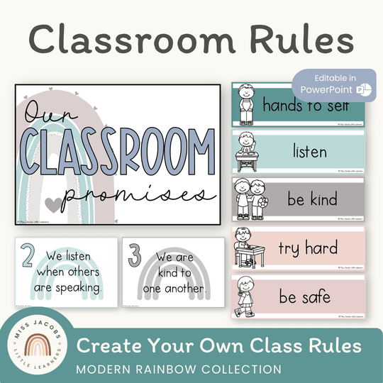 Classroom Rules and Expectations Posters - Modern Rainbow Classroom Decor