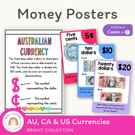 Money Posters - Bright Theme Classroom Decor