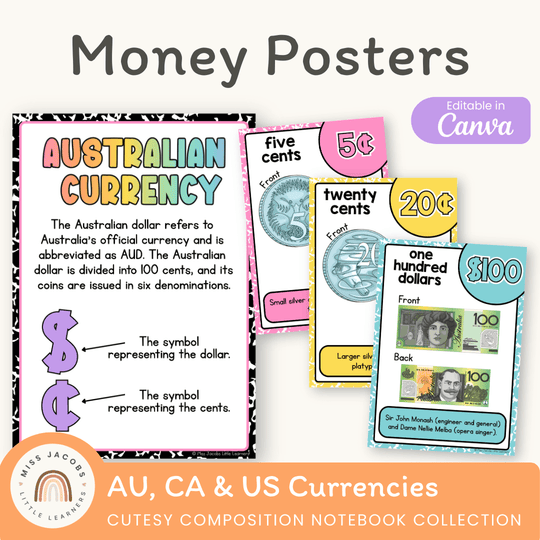 Money Posters - Cutesy Composition Notebook Math Decor