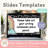 Morning Meeting Slide Template: Google, Canva, PPT - Pastel Composition Notebook - Miss Jacobs Little Learners