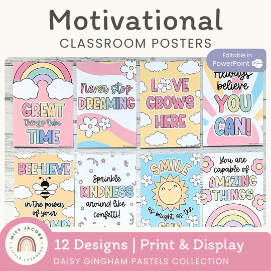 Motivational Classroom Posters - Daisy Gingham Pastels Decor
