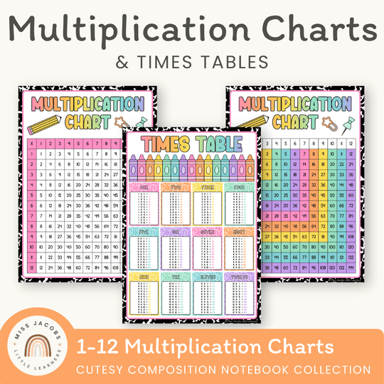 Multiplication Charts and Times Table - Cutesy Composition Notebook Math Decor