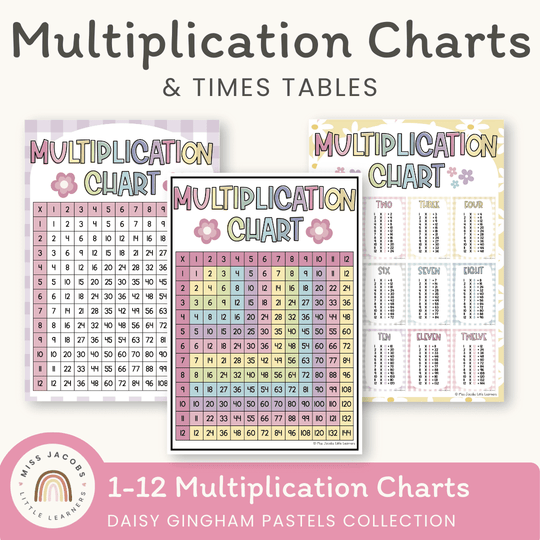 Multiplication Charts and Times Table - Daisy Gingham Pastels Decor