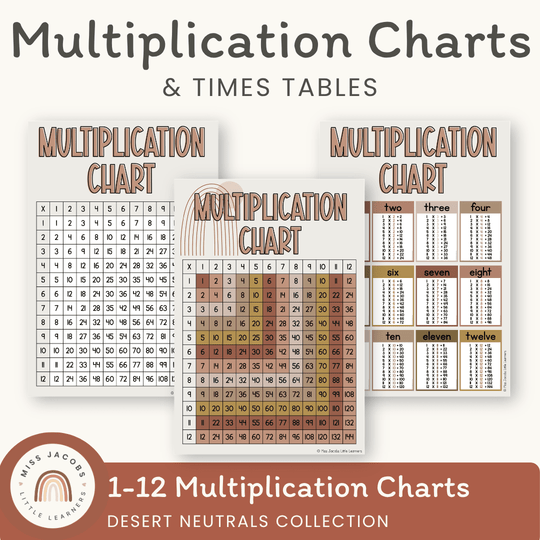 Multiplication Charts & Facts | BOHO VIBES Desert Neutrals | Times Table Reference Chart