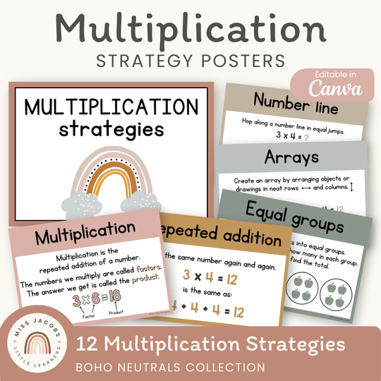 Multiplication Strategies Posters - Boho Neutrals Classroom Decor