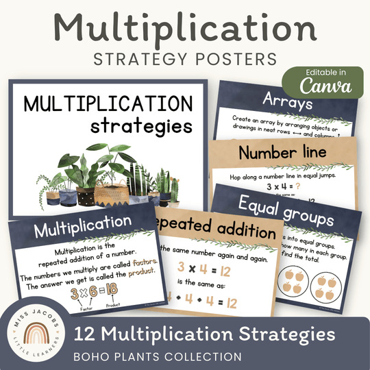 Multiplication Strategies Posters - Boho Plants Classroom Decor