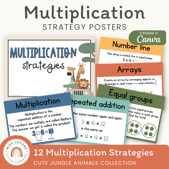 Multiplication Strategies Posters - Cute Jungle Animals Classroom Decor