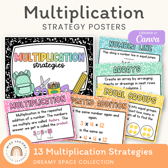 Multiplication Strategies Posters - Cutesy Composition Notebook Math Decor