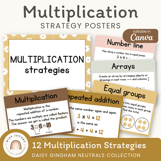 Multiplication Strategies Posters - Daisy Gingham Neutrals Classroom Decor