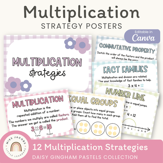 Multiplication Strategies Posters - Daisy Gingham Pastels Classroom Decor