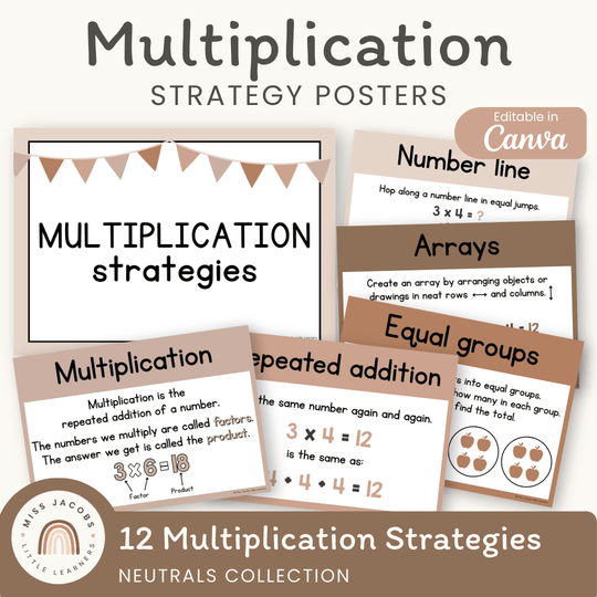 Multiplication Strategies Posters - Neutrals Classroom Decor