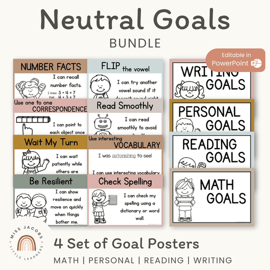 Neutral Toned Student Goal Posters Bundle | Neutral Classroom Decor