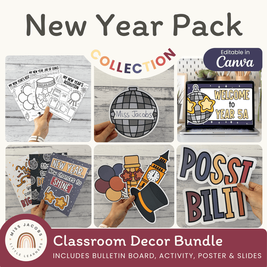 New Year Bulletin Board Decor Kit, Goals Craft & Activities Bundle