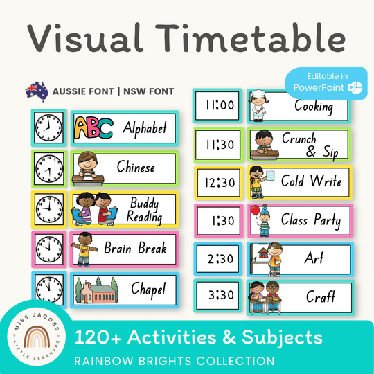 NSW Font Visual Timetable | Editable | Rainbow Brights | Aussie Fonts