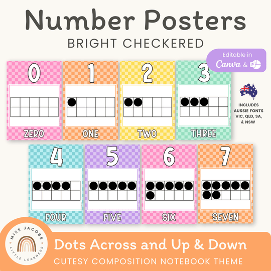 Number Posters - Bright Checkered - Cutesy Classroom Decor