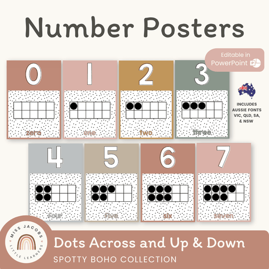 Number Posters with Ten Frames - Spotty Boho Classroom Decor