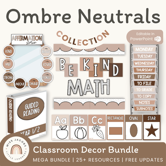 Ombre Neutrals Classroom Decor Bundle